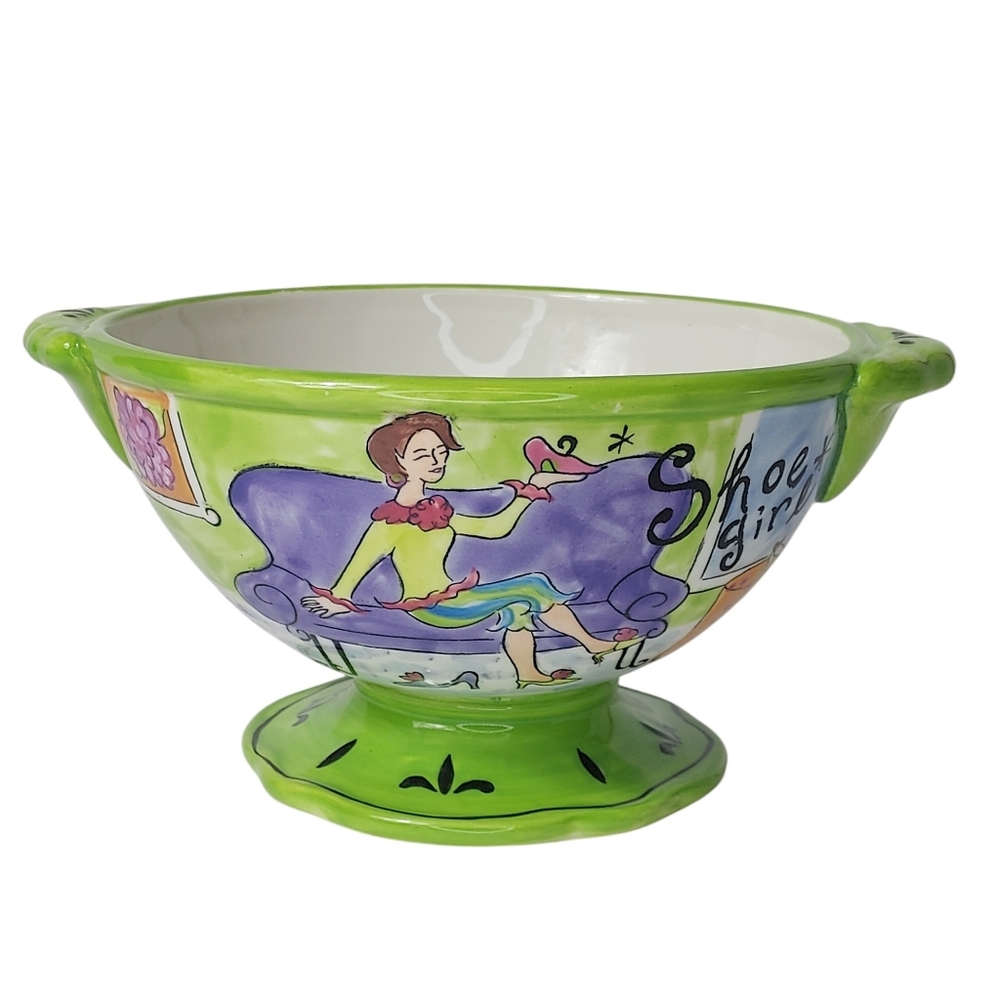Certified International Shoe Girl Pedestal Bowl Jennifer Brinley Dinnerware